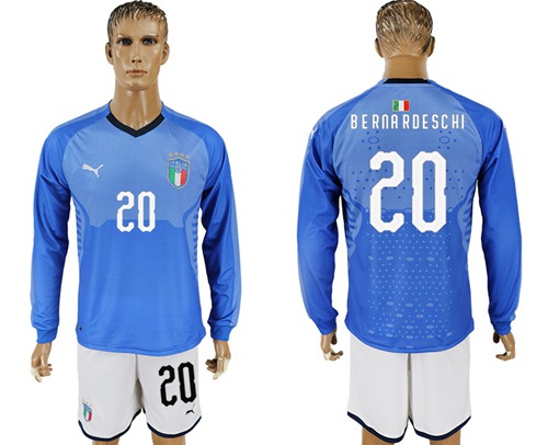 Italy #20 Berna Rdeschi Blue Home Long Sleeves Soccer Country Jersey
